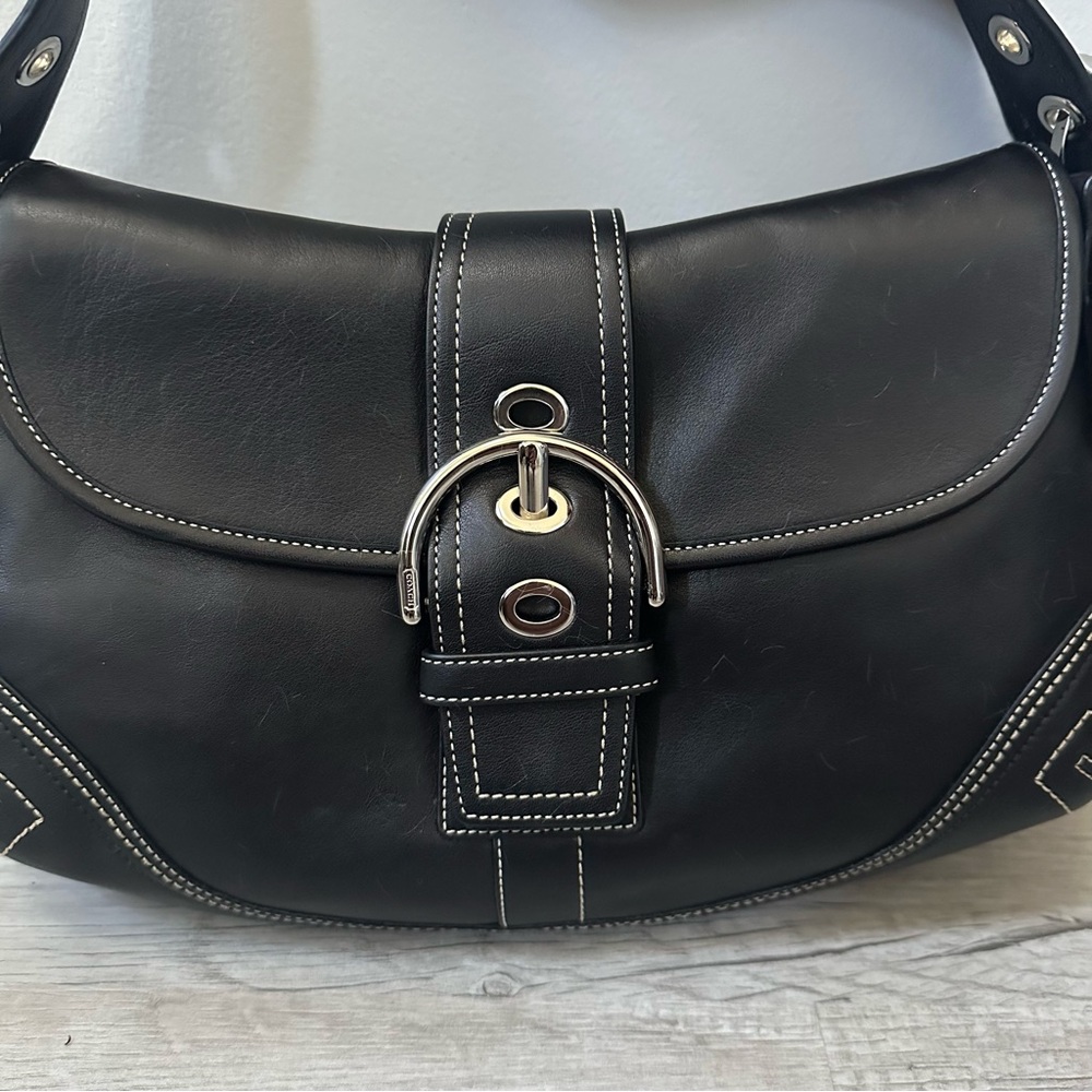 Coach Black Leather Shoulder Bag with Silver Accents, F10192 - Picture 2 of 9